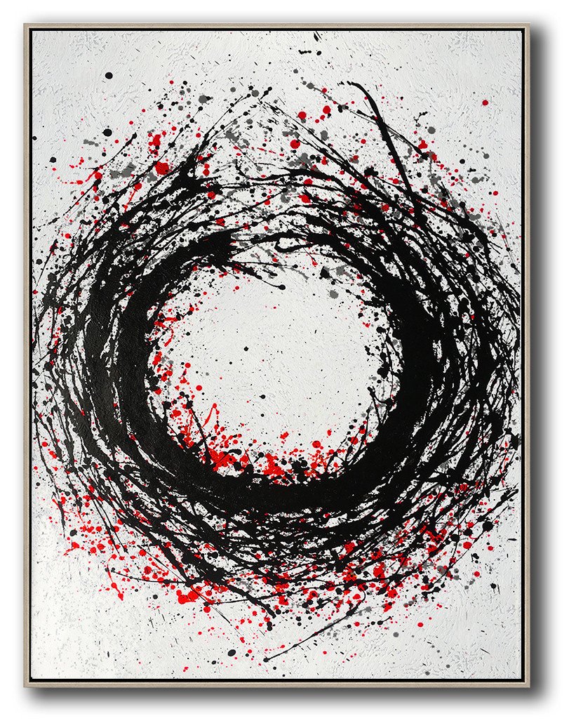 Oversized Canvas Art On Canvas,Hand-Painted Black And White Minimal Painting On Canvas,Oversized Custom Canvas Art
